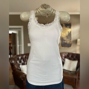 Soft Surroundings White Lace Trim Self Bra Tank Top